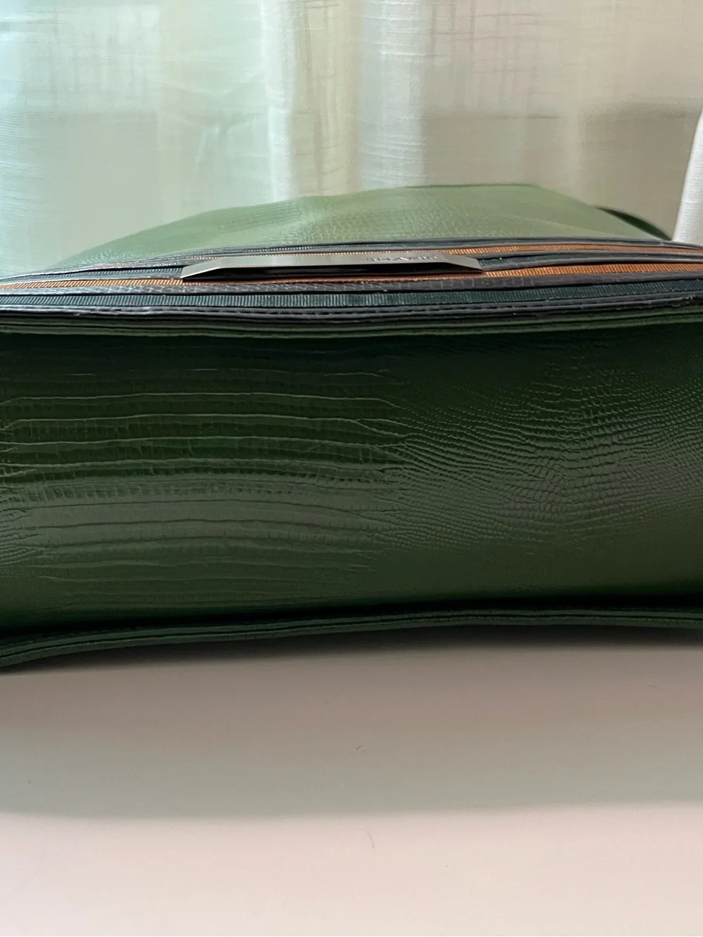 Vintage Sharif Green Textured Reptile-Like Leather Satchel (Accents by Sharif)